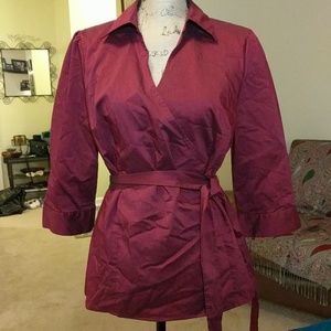 Burgundy faux wrap blouse
